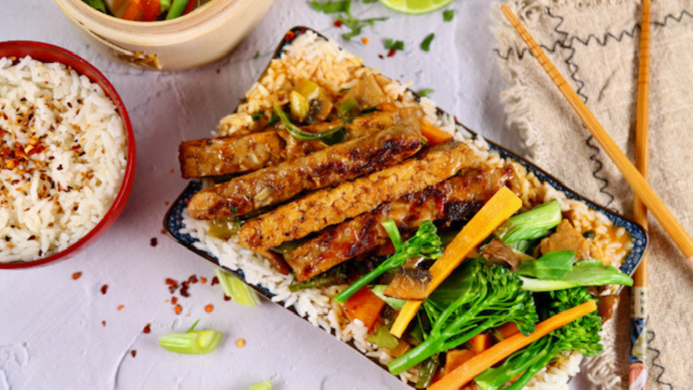 Red Tempeh with Vegetables and Coconut Rice