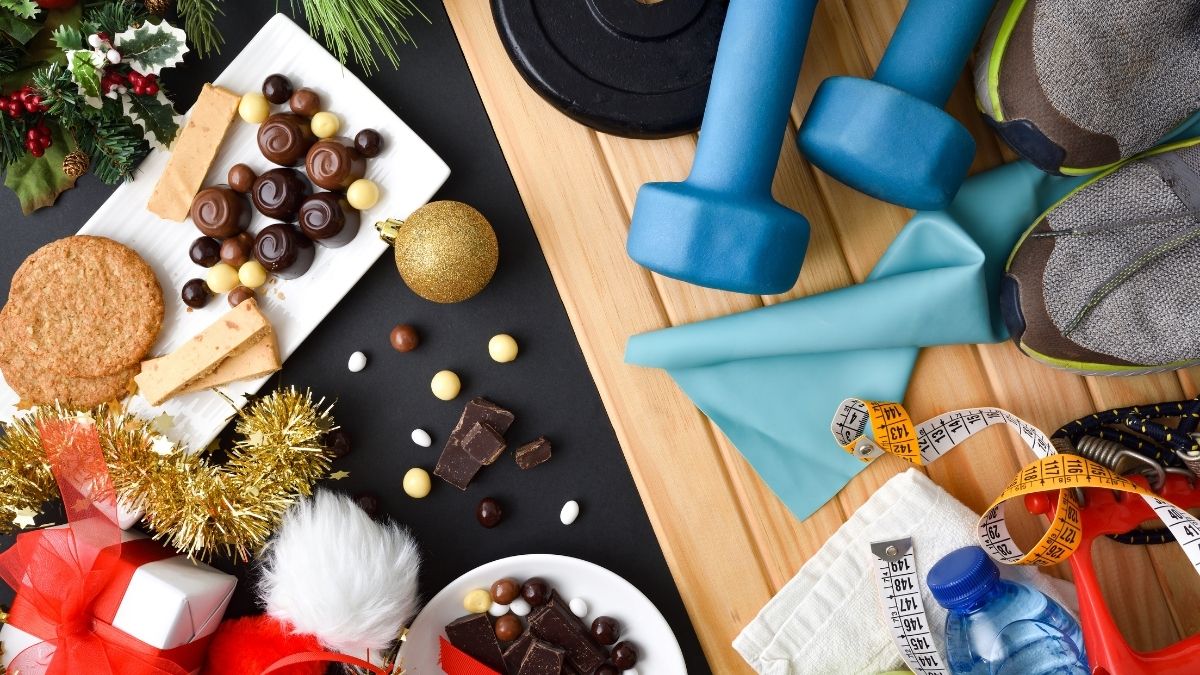 Holiday related food and exercise equipment